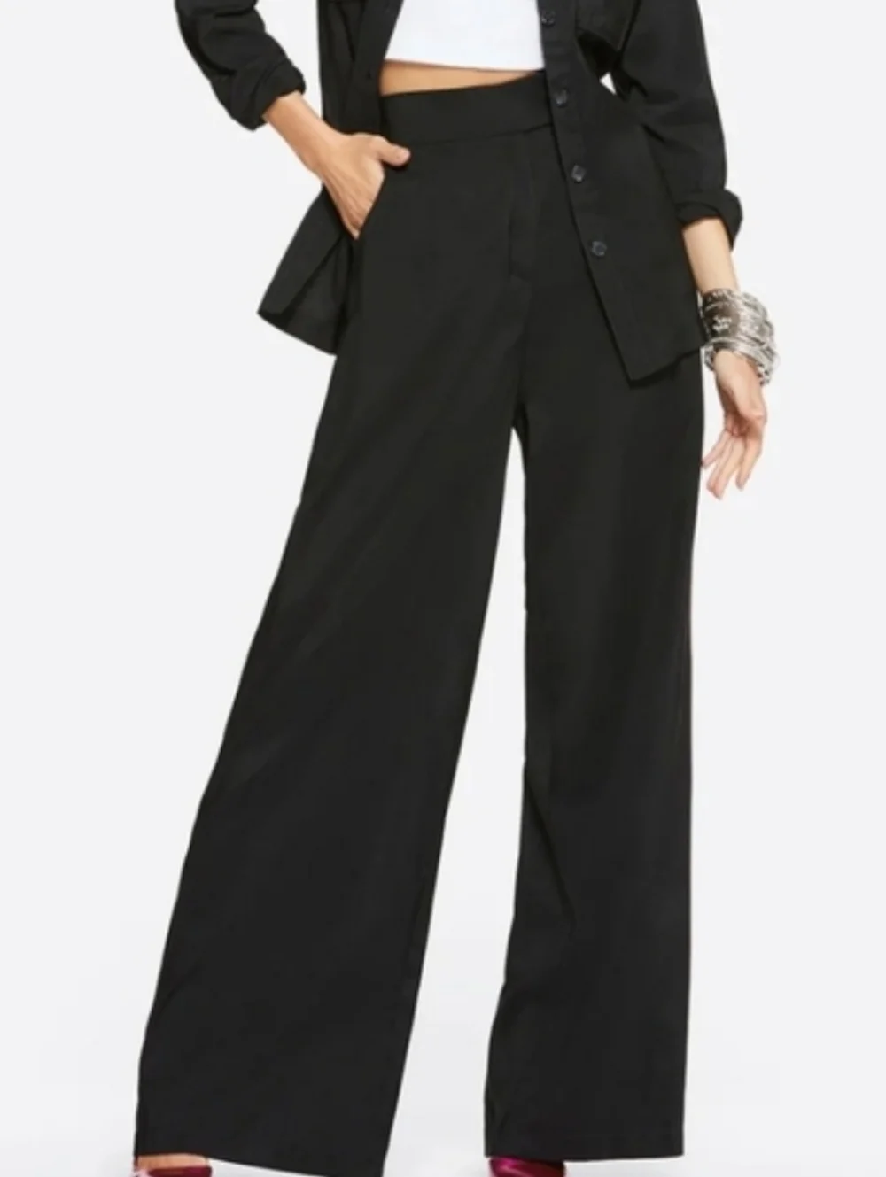JESSICA SIMPSON Melba Wide Leg Black Flare Trouser Pants Size 14 - Picture 1 of 12